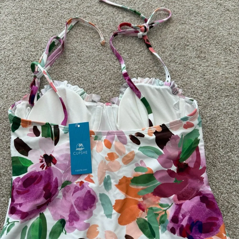 Cupshe Floral Holiday garden sweetheart One Piece Swimsuit - Pink and Green - Picture 6 of 12
